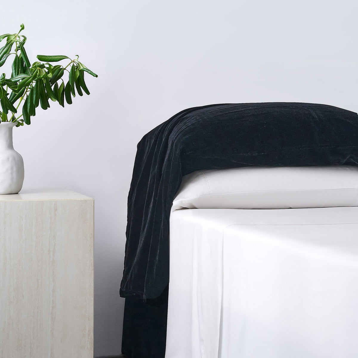 Stella Faux Silk Velvet Waterfall Pillowcase Set, Black, 2PC
