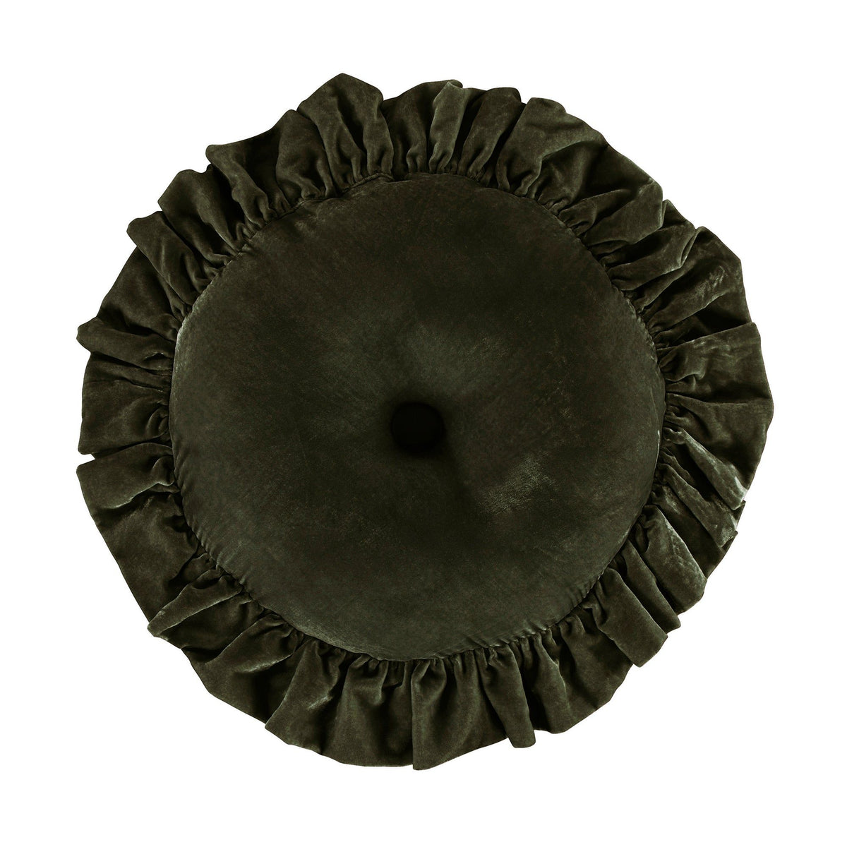 Stella Faux Silk Velvet Ruffled Round Pillow, 18", Fern Green, 1PC