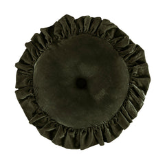Stella Faux Silk Velvet Ruffled Round Pillow, 18", Fern Green, 1PC