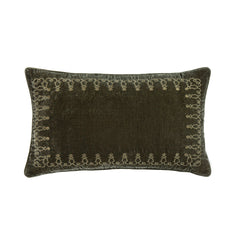 Stella Faux Silk Velvet Embroidered Lumbar Pillow, 14" x 24", Fern Green, 1PC