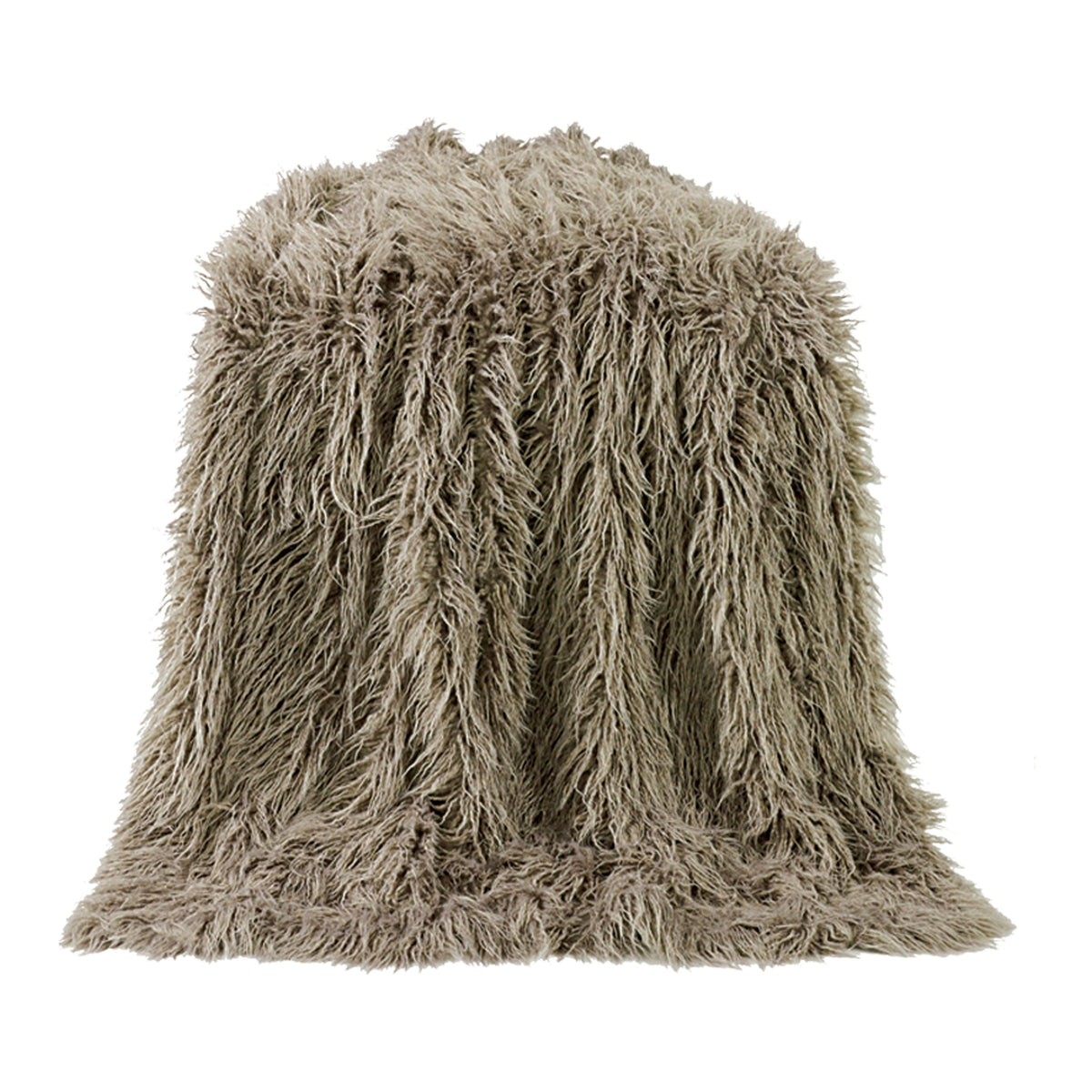 Mongolian Faux Fur Throw Blanket, 50" x 60", Taupe, 1PC