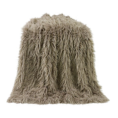 Mongolian Faux Fur Throw Blanket, 50" x 60", Taupe, 1PC