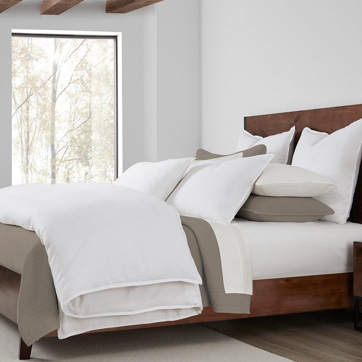 100% French Flax Linen Reversible Duvet Cover Set, Super King, White, 3PC