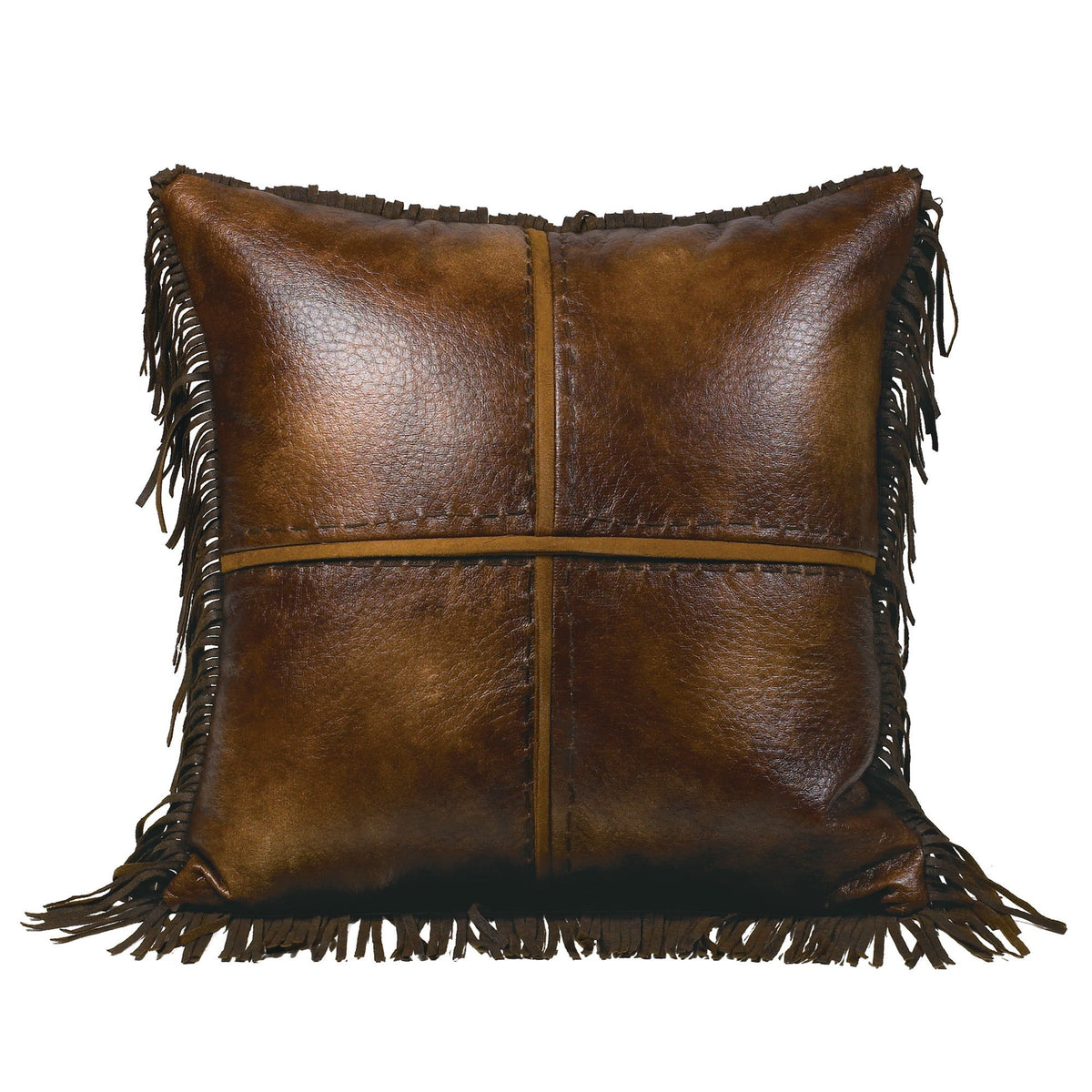 Austin Cross Stitched Faux Leather Throw Pillow, 18" x 18", 1PC