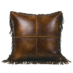 Austin Cross Stitched Faux Leather Throw Pillow, 18" x 18", 1PC