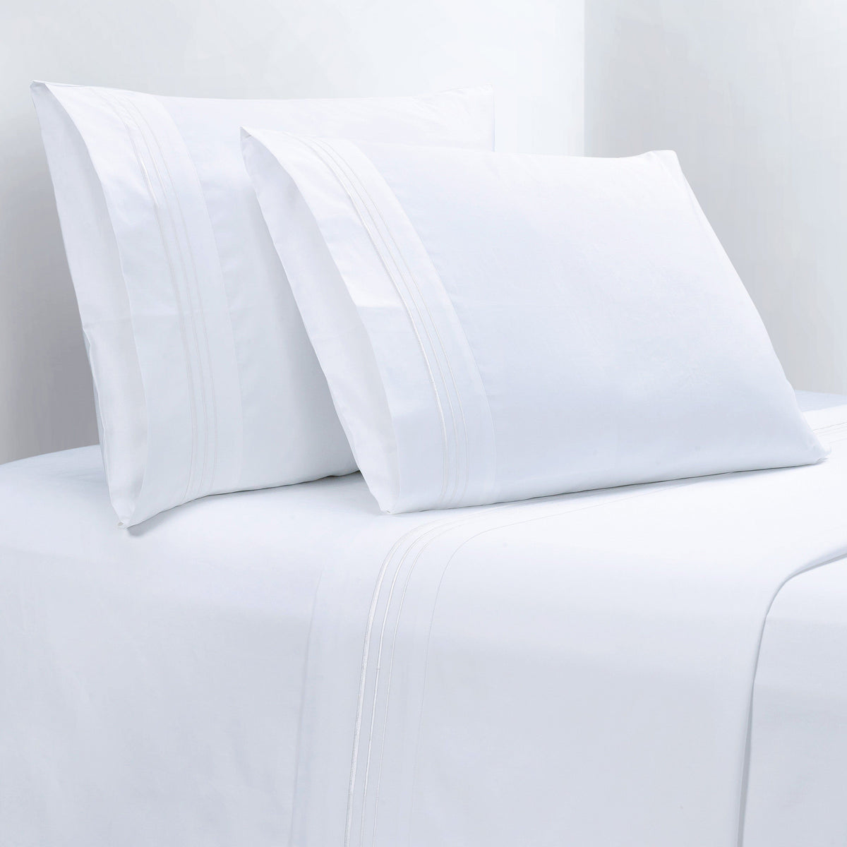 Embroidered Border Sheet Set, Twin XL, White, 3PC
