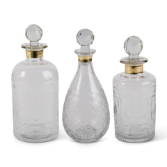 Set Of 3 Glass Decanters w/Gold Trim
