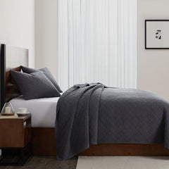 Stonewashed Cotton Gauze Quilt, Twin, Charcoal, 1PC