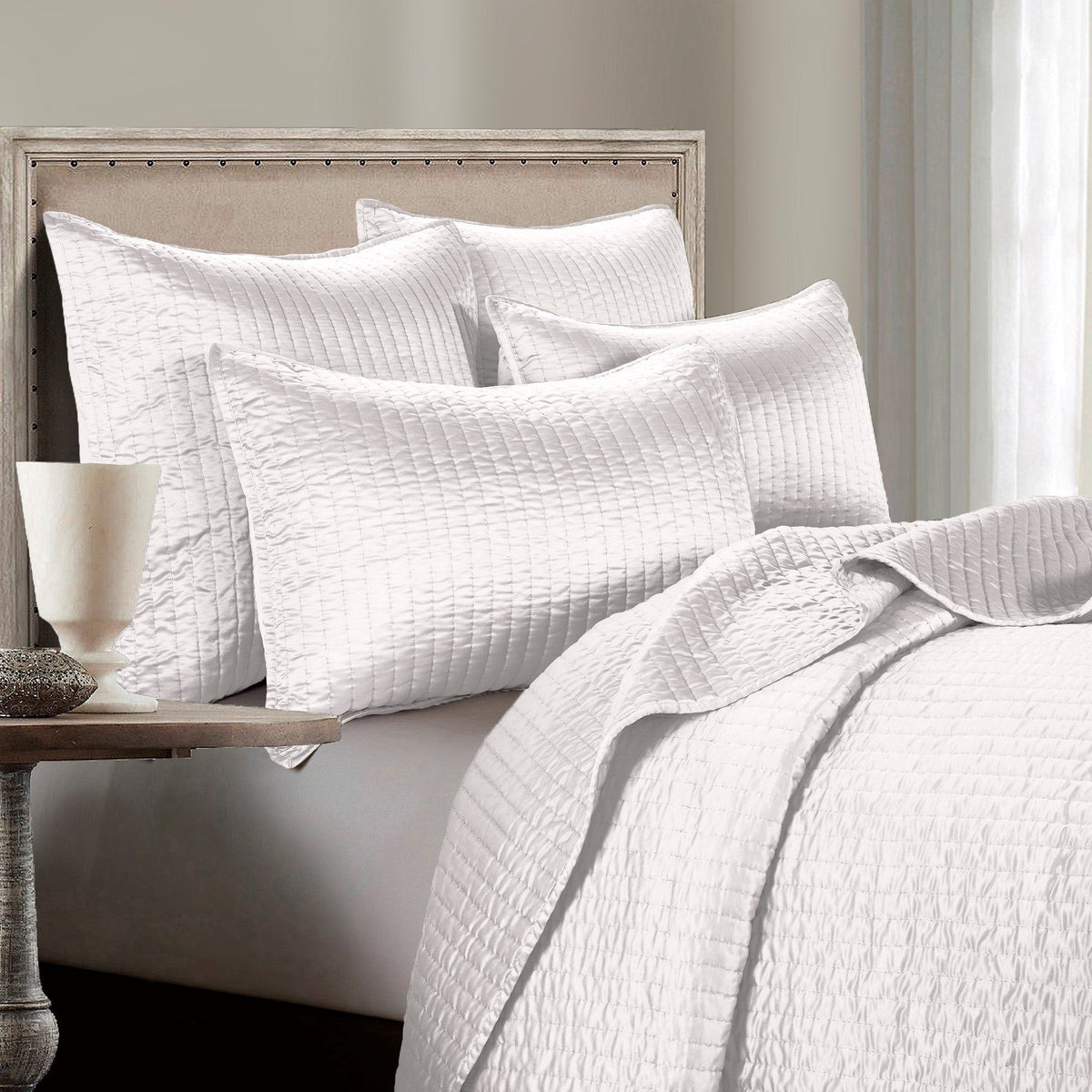 Satin Channel Quilt Set, Full/Queen, White, 3PC