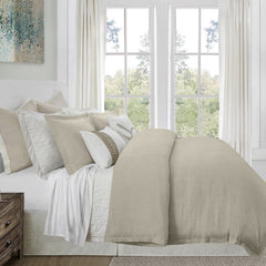 Hera Washed Linen Flange Comforter Set, Super Queen, Light Tan, 3PC