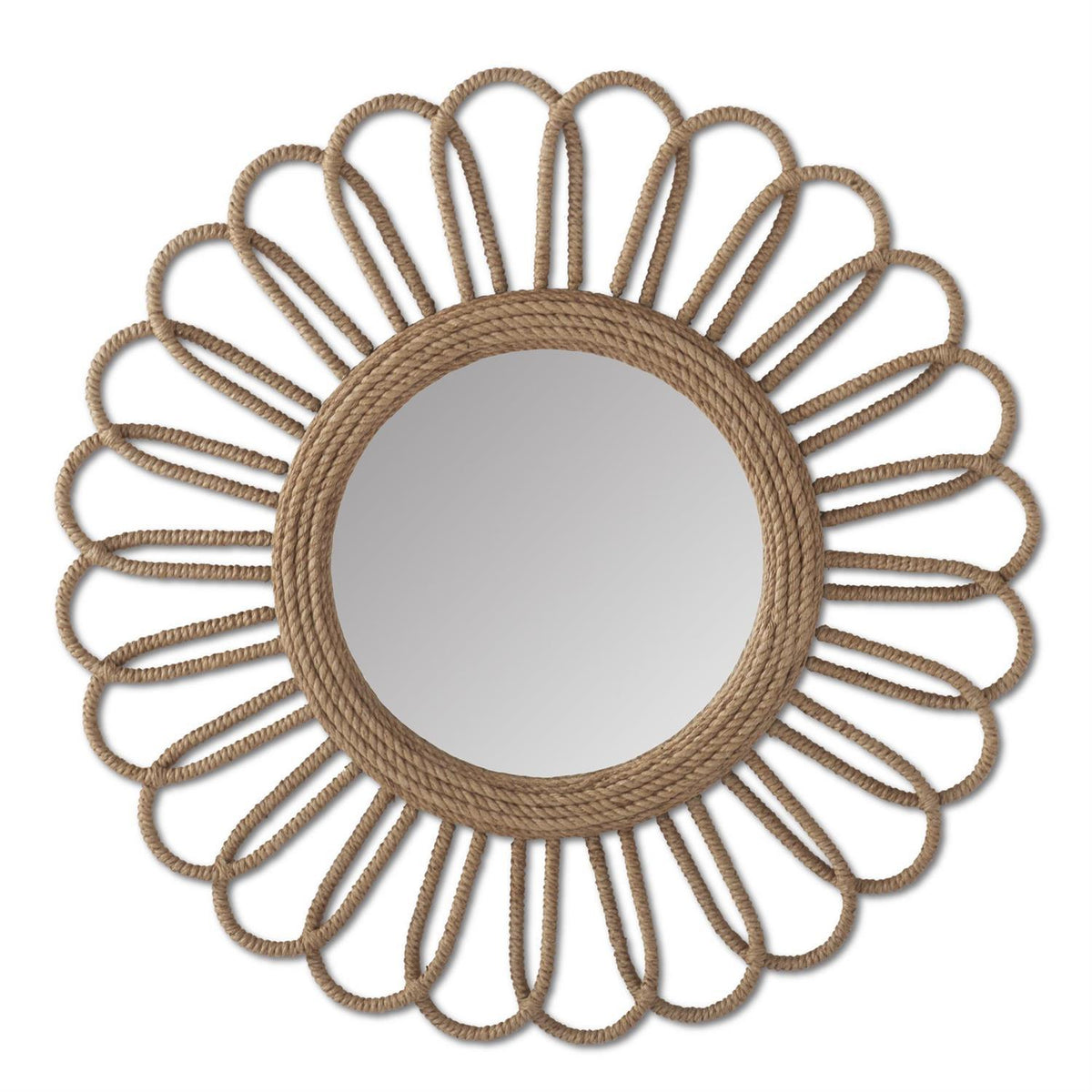 50" Metal Jute Wrapped Loop Framed Flower Mirror