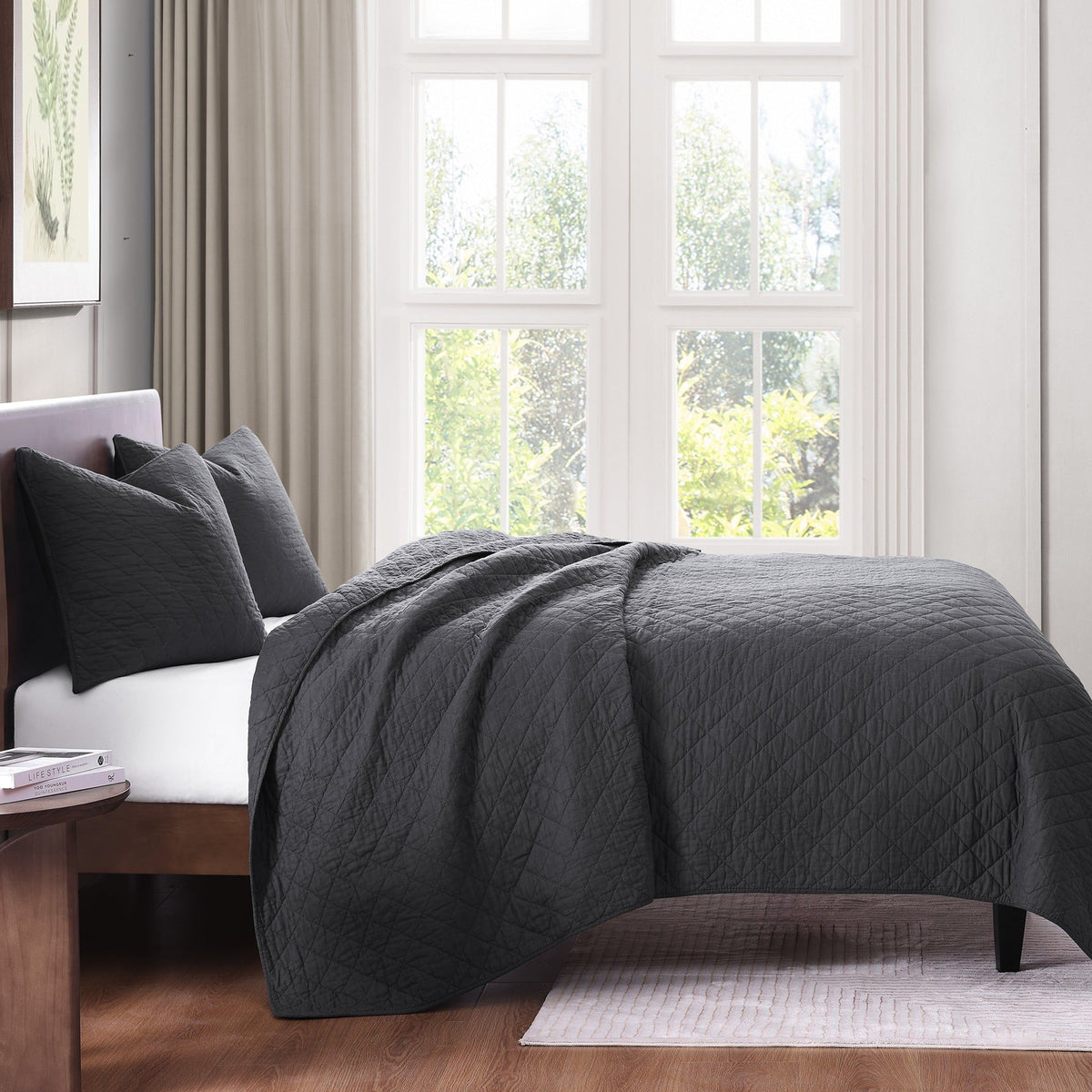 Cotton Comfort Quilt Set, Full/Queen, Charcoal, 3PC