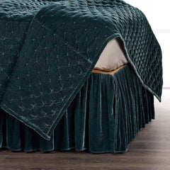 Stella Faux Silk Velvet Bed Skirt, King, Storm Blue, 1PC