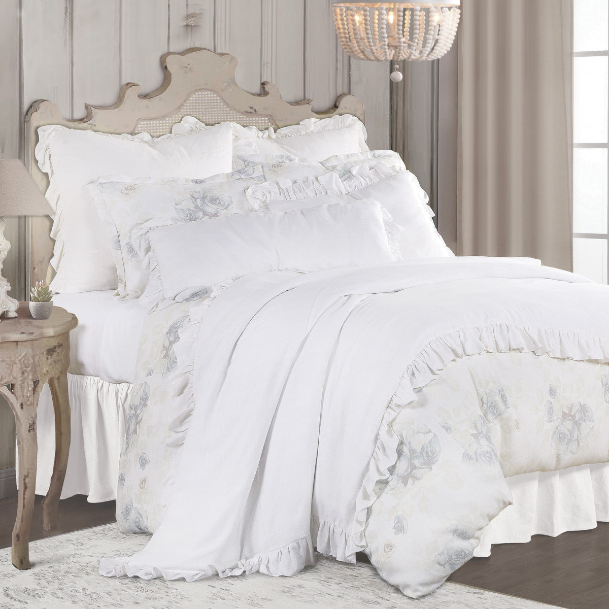 Rosaline Washed Linen Comforter Set, Super Queen, 3PC