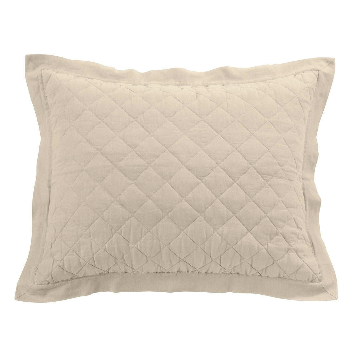 Linen Cotton Diamond Quilted Pillow Sham, 20" x 34", Light Tan, 1PC