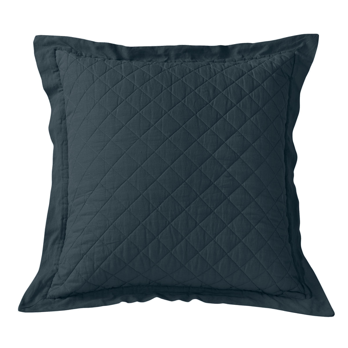 Linen Cotton Diamond Quilted Euro Sham, 27" x 27", Navy, 1PC