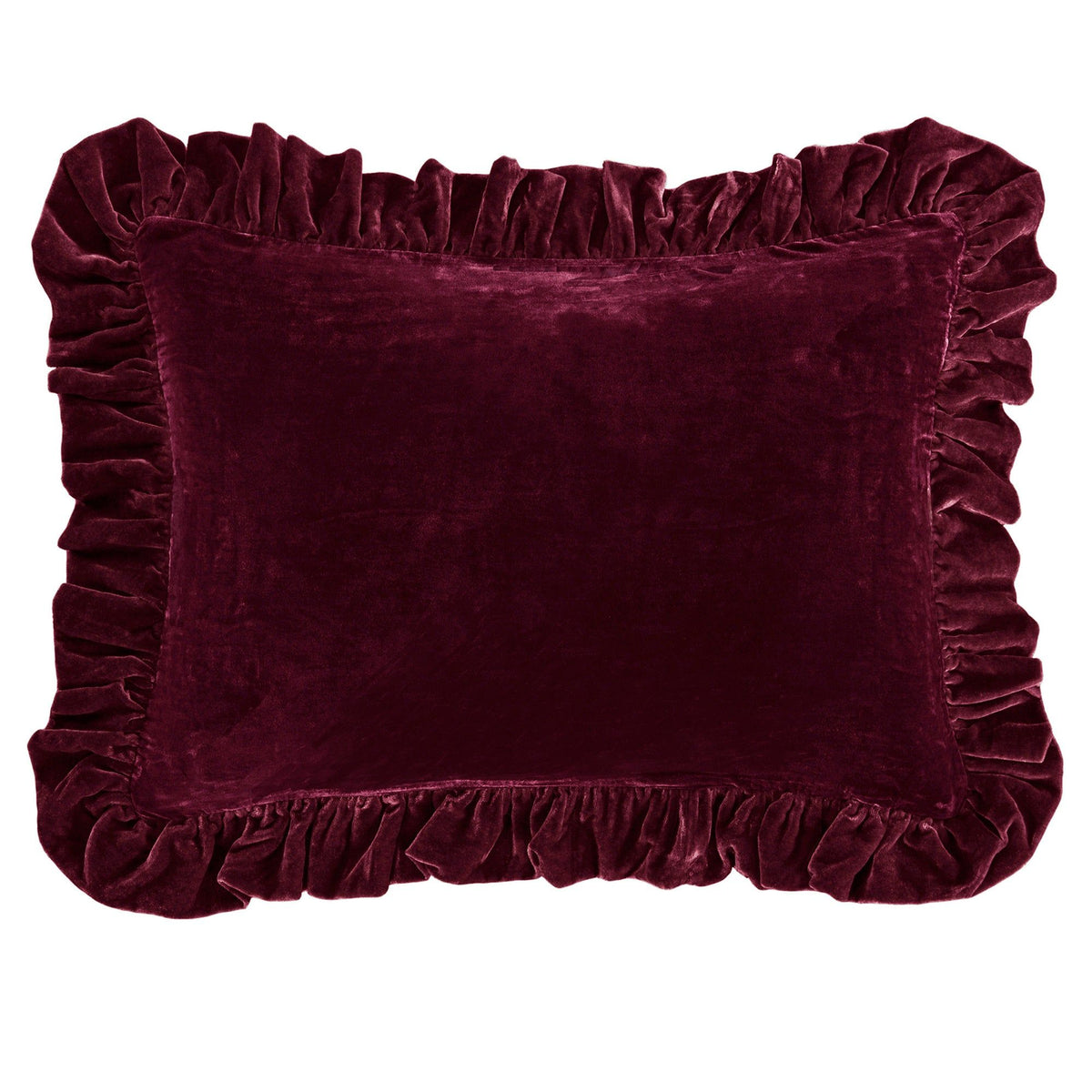 Stella Faux Silk Velvet Ruffled Dutch Euro Pillow, 27" x 39",Garnet Red, 1PC