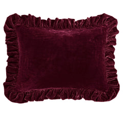 Stella Faux Silk Velvet Ruffled Dutch Euro Pillow, 27" x 39",Garnet Red, 1PC