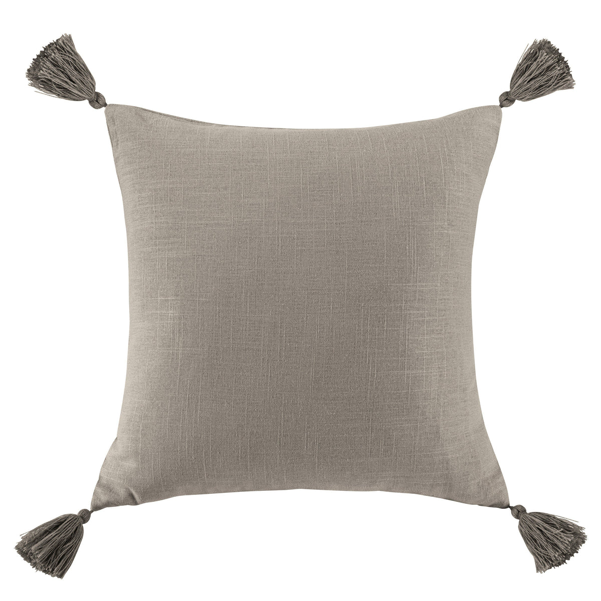 Luna Washed Linen Tasseled Square Pillow, 18" x 18", Taupe, 1PC
