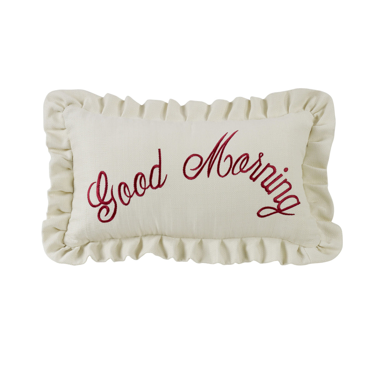 Good Morning" Embroidered & Ruffled Lumbar Pillow, 12" x 21", 1PC