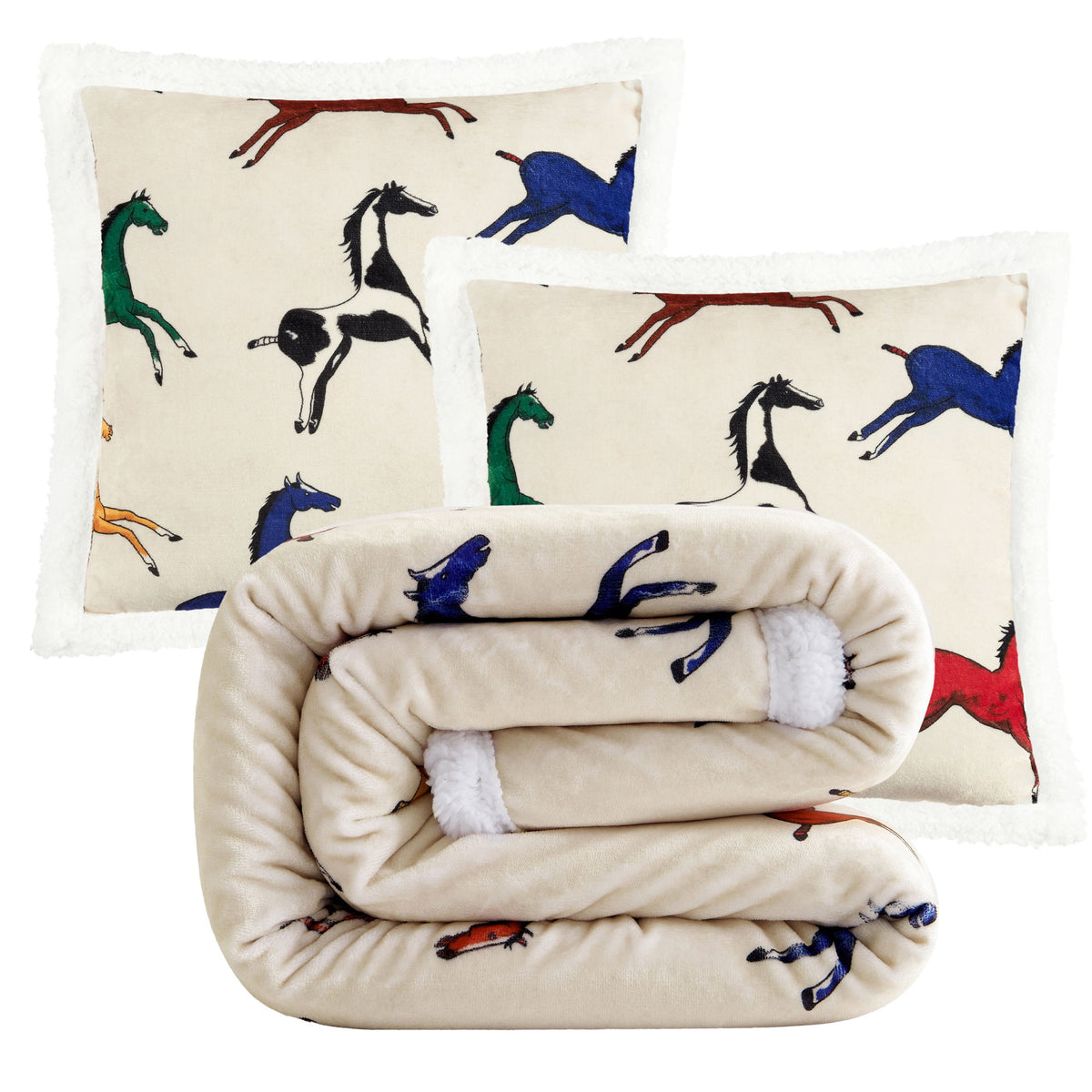 Wild Horses Campfire Sherpa Throw Set, 3PC