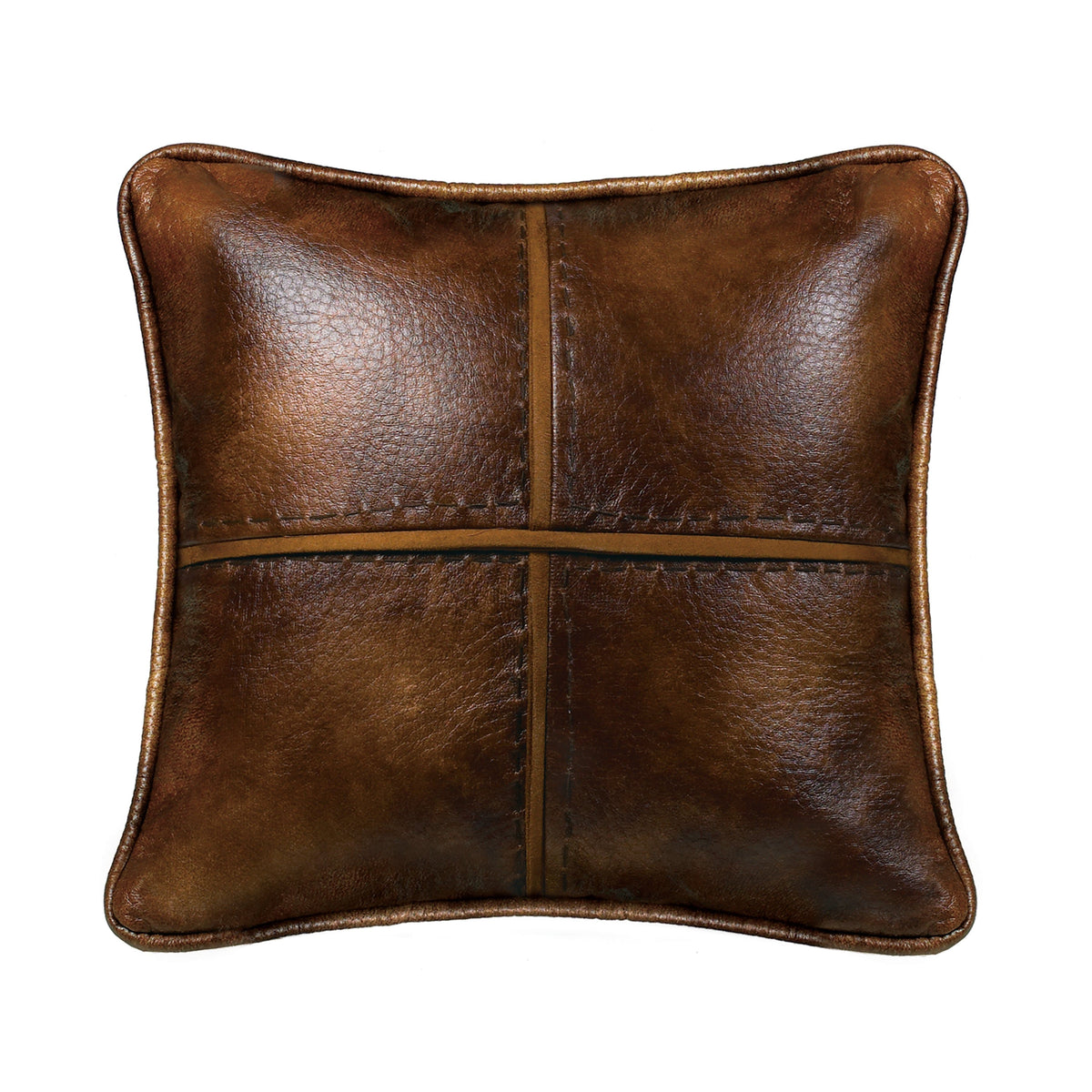 Brighton Stitched Faux Leather Decorative Throw Pillow, 18" x 18", 1PC