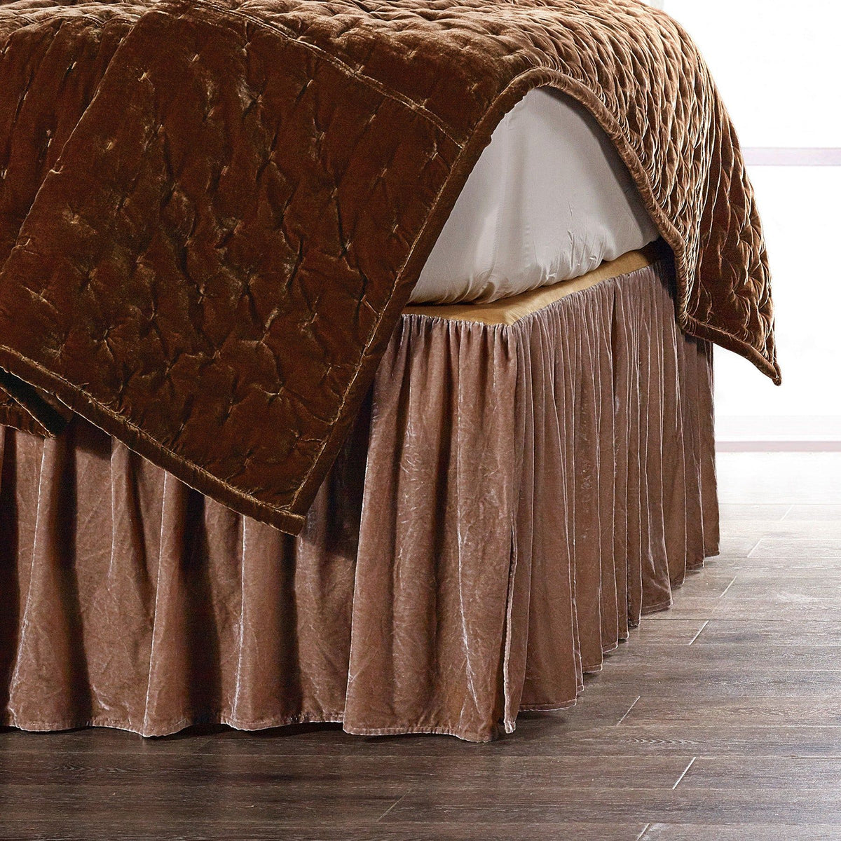 Stella Faux Silk Velvet Bed Skirt, Queen, Dusty Rose, 1PC
