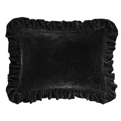 Stella Faux Silk Velvet Ruffled Dutch Euro Pillow, 27" x 39", Black, 1PC