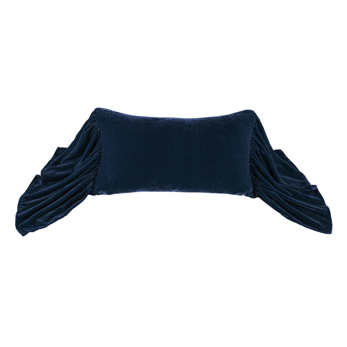 Stella Faux Silk Velvet Long Ruffled Pillow, 14" x 26", Midnight Blue, 1PC