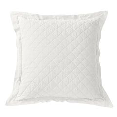 Linen Cotton Diamond Quilted Euro Sham, 27" x 27", Vintage White, 1PC