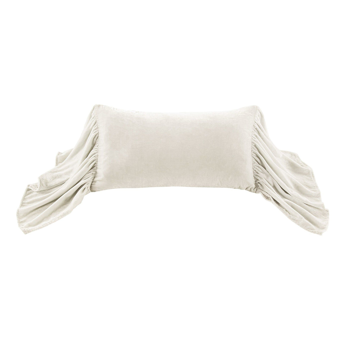 Stella Faux Silk Velvet Long Ruffled Pillow, 14" x 26", Stone, 1PC