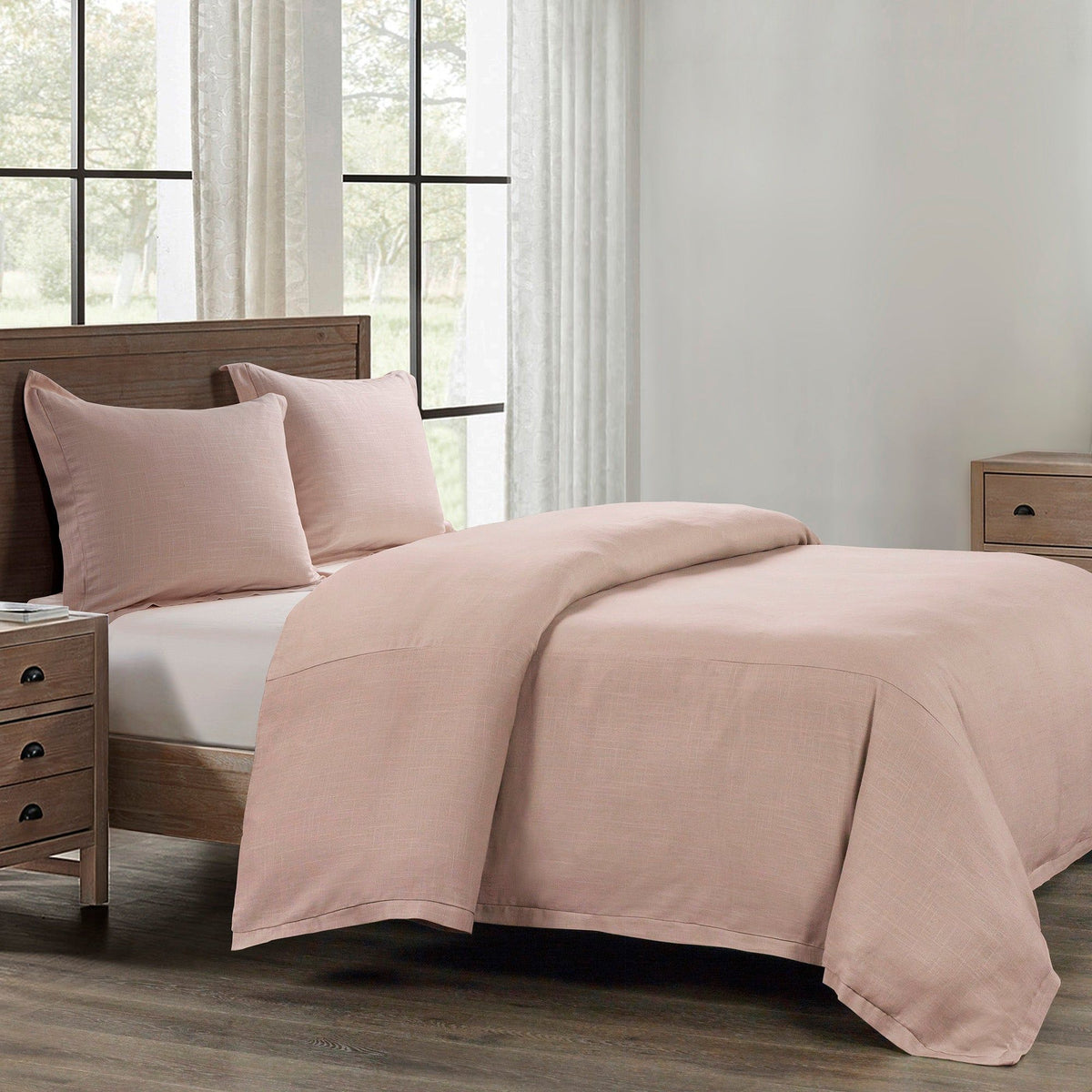 Hera Washed Linen Flange Duvet Cover, Super King, Blush, 1PC