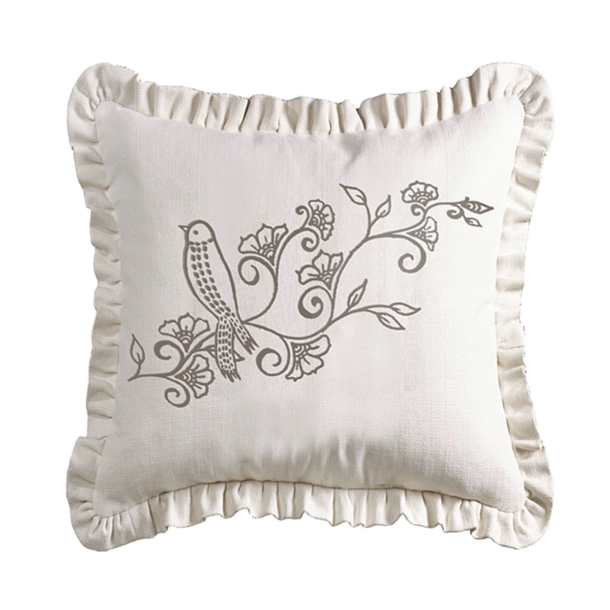 Gramercy Embroidered Weave Ruffled White Pillow, 20" x 20", 1PC