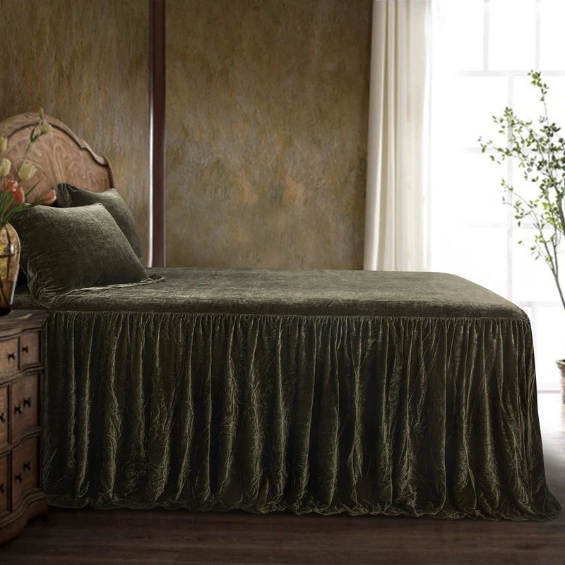 Stella Faux Silk Velvet Bedspread Set, Queen, Fern Green, 3PC