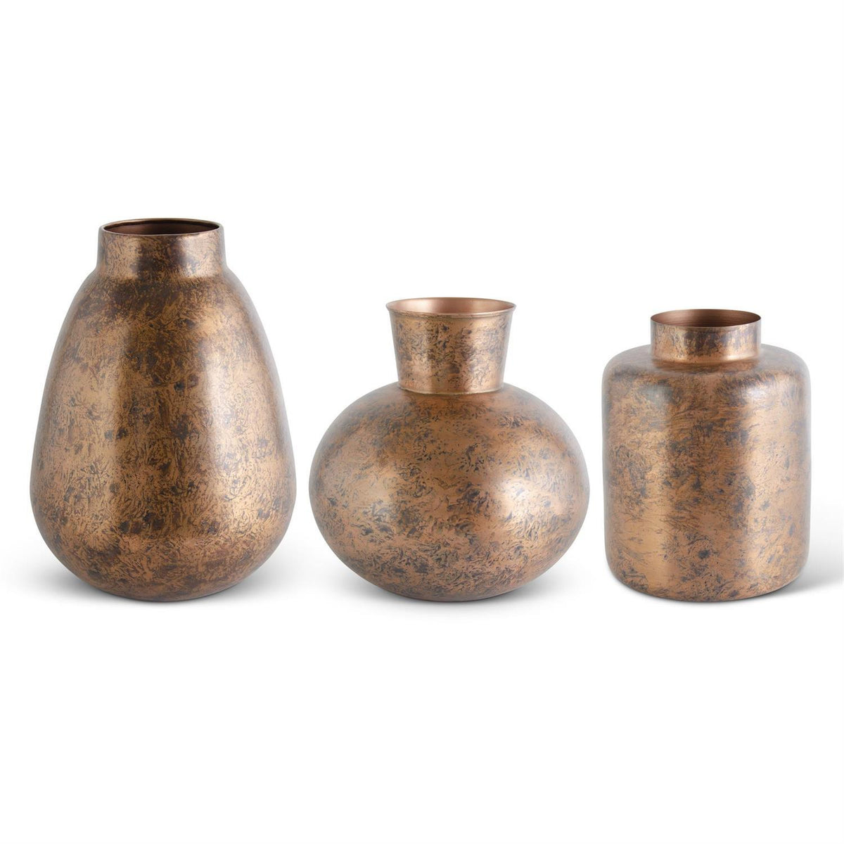 Set of 3 Copper Distressed Vases