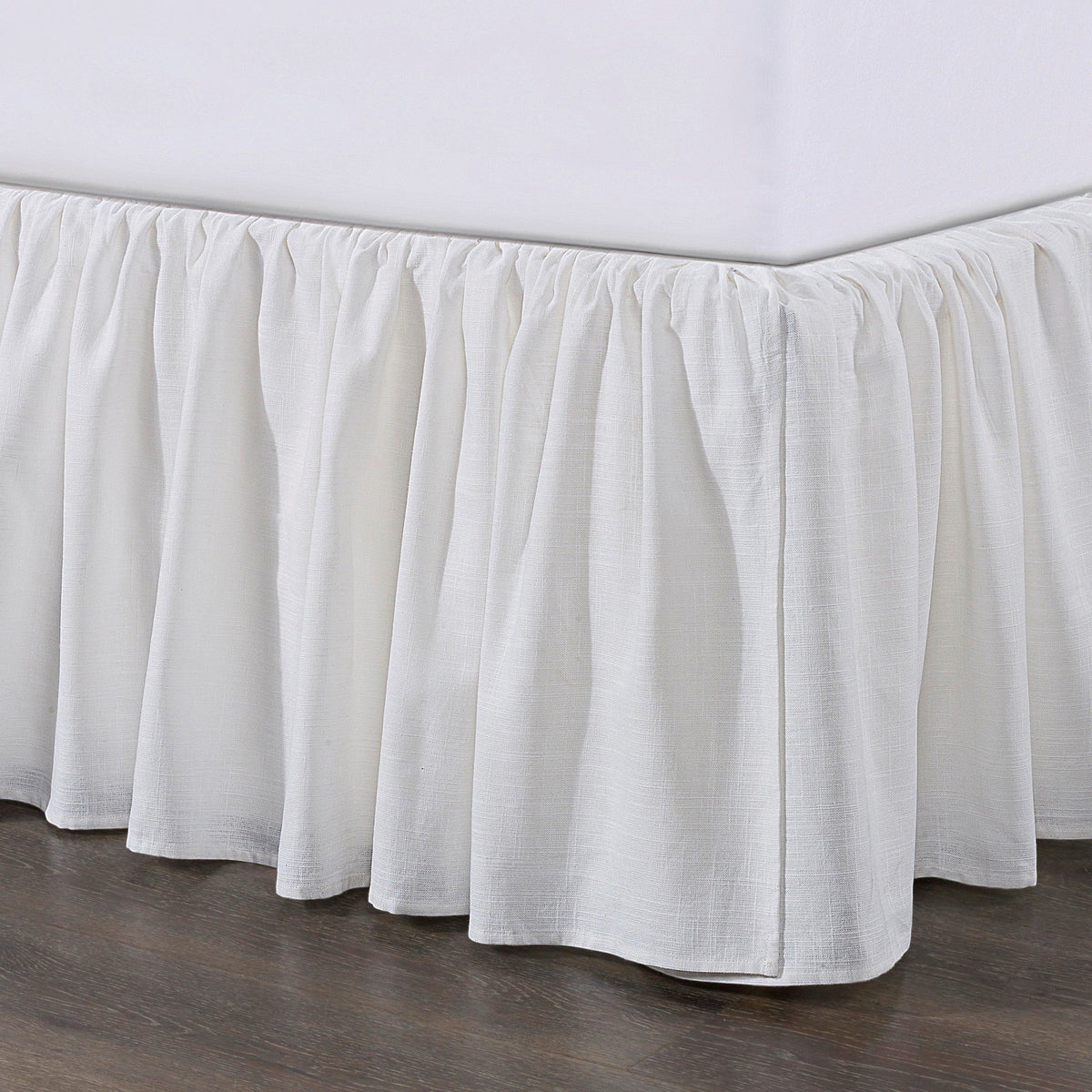 Lily Washed Linen Gathered Bed Skirt, Queen, White, 1PC