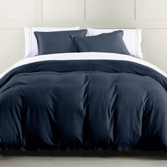 Hera Washed Linen Flange Comforter Set, Super King, Navy, 3PC