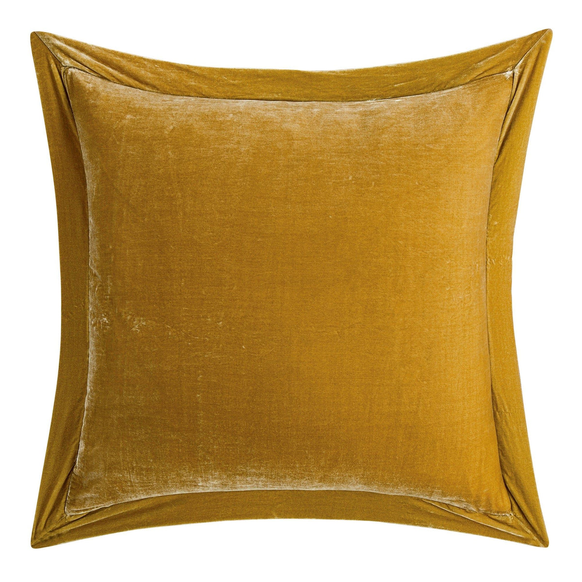 Stella Faux Silk Velvet Flanged Euro Sham, 27" x 27", Saffron, 1PC