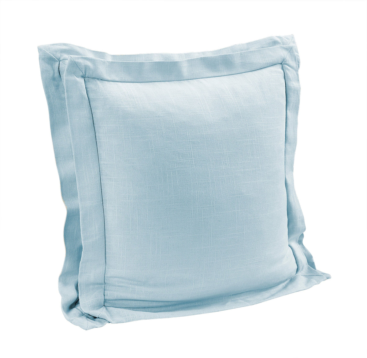 Luna Double Flanged Washed Linen Pillow, 20" x 20", Light Blue, 1PC