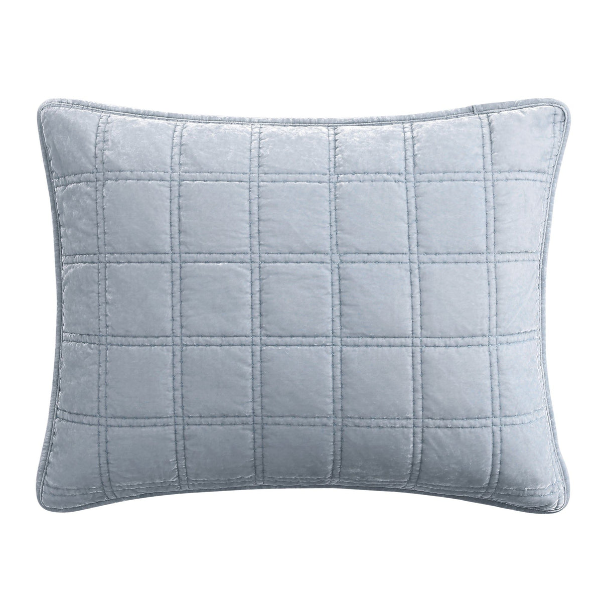 Stella Faux Silk Velvet Double Box Stitch Pillow Sham, 21" x 27", Icy Blue, 1PC