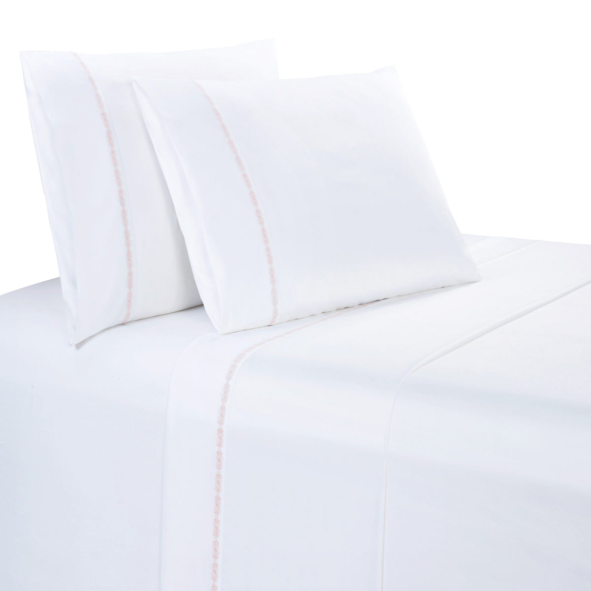 350TC Laurel Embroidered Border Sheet Set, Twin, Blush, 3PC