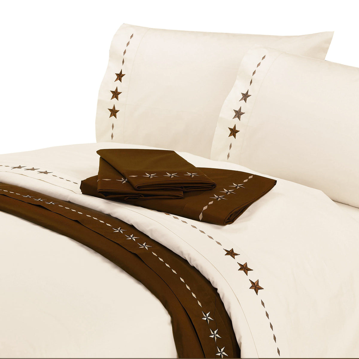 350TC Embroidered Star Sheet Set, King, Cream, 4PC