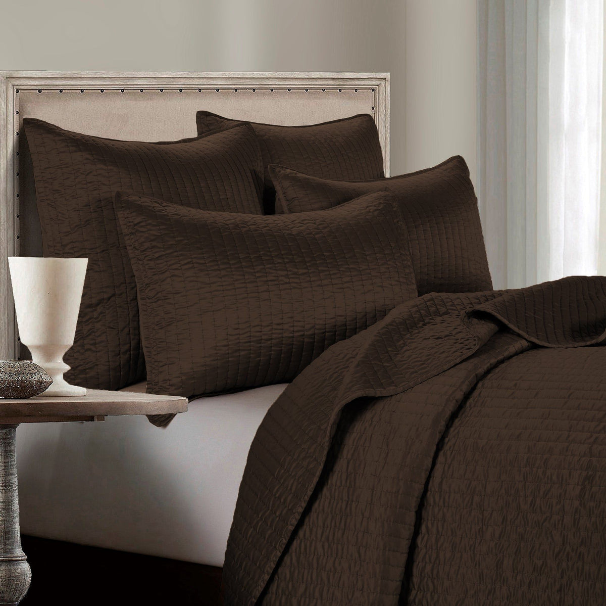 Satin Channel Quilt Set, Full/Queen, Chocolate, 3PC