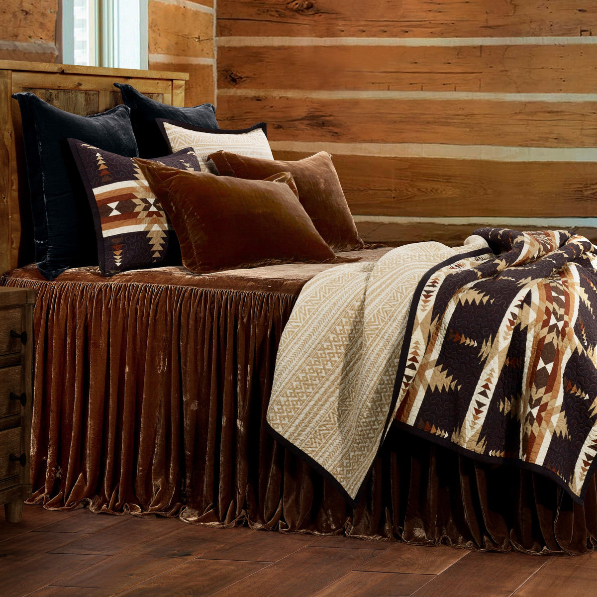 Stella Faux Silk Velvet Bedspread Set, King, Copper Brown, 3PC