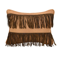 Double Row Fringe Tan Faux Leather Throw Pillow, 16" X 21", 1PC