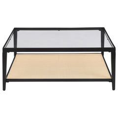 Amherst - Glass Top Metal with Cane Shelf Coffee Table - Black
