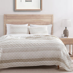 Mystic Stripe Cotton Gauze Quilt Set, Twin, Taupe, 2PC