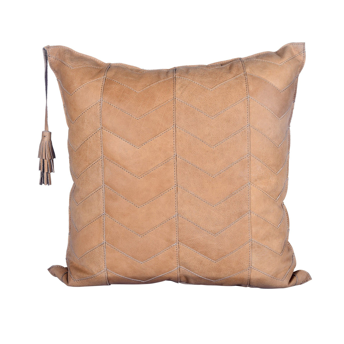 Genuine Leather Chevron Tasseled Throw Pillow, 20" x 20", 1PC