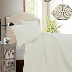 Velvet Diamond Quilt Set, King, Cream, 3PC