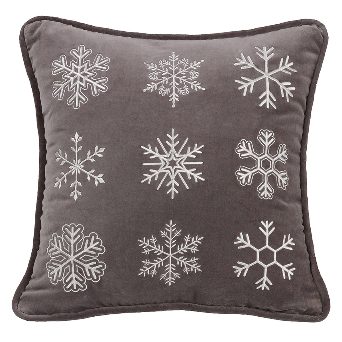 Whistler Gray Velvet Snowflake Throw Pillow, 18" x 18", 1PC